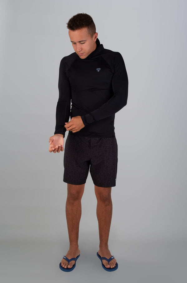 Arctico - Mens L/S Hooded Rashie Lizzard swimwear lycra Black / M