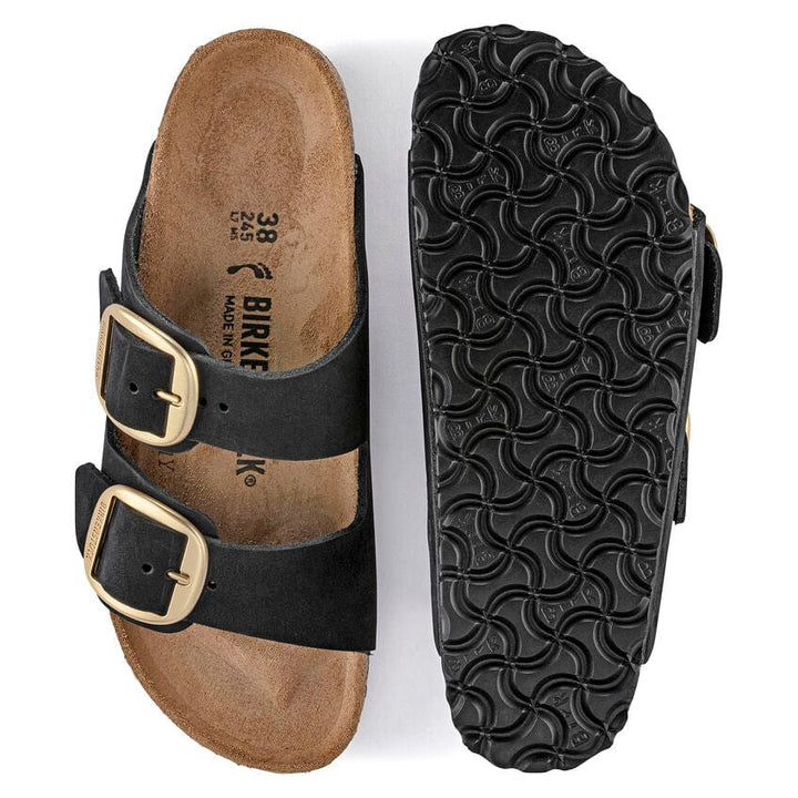 Arizona Big Buckle Black/Gold Nubuck Leather Bash footwear