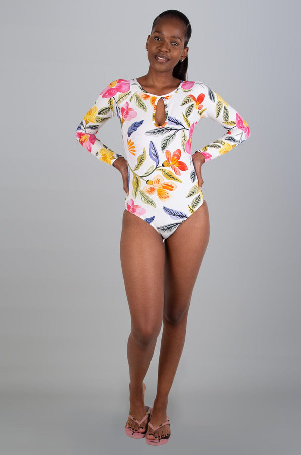 Bei - Ladies L/S Full Swimsuit Lizzard swimwear lycra Botanical Brushstroke / XS