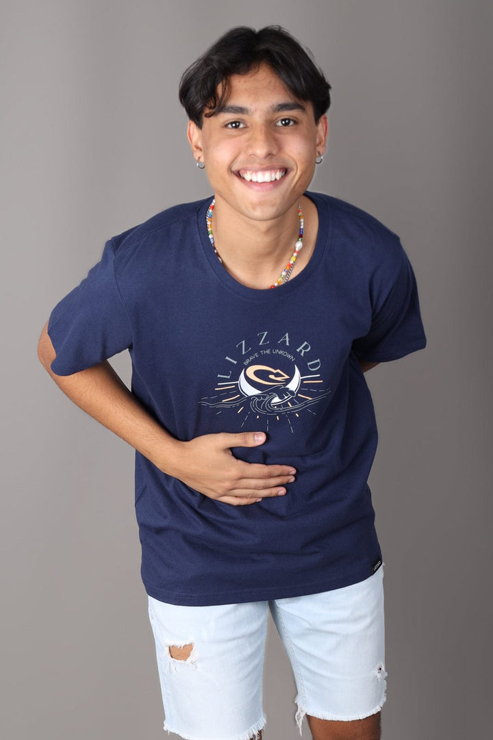 Calixto - Mens S/S Tee Lizzard apparel Navy Melange / XS