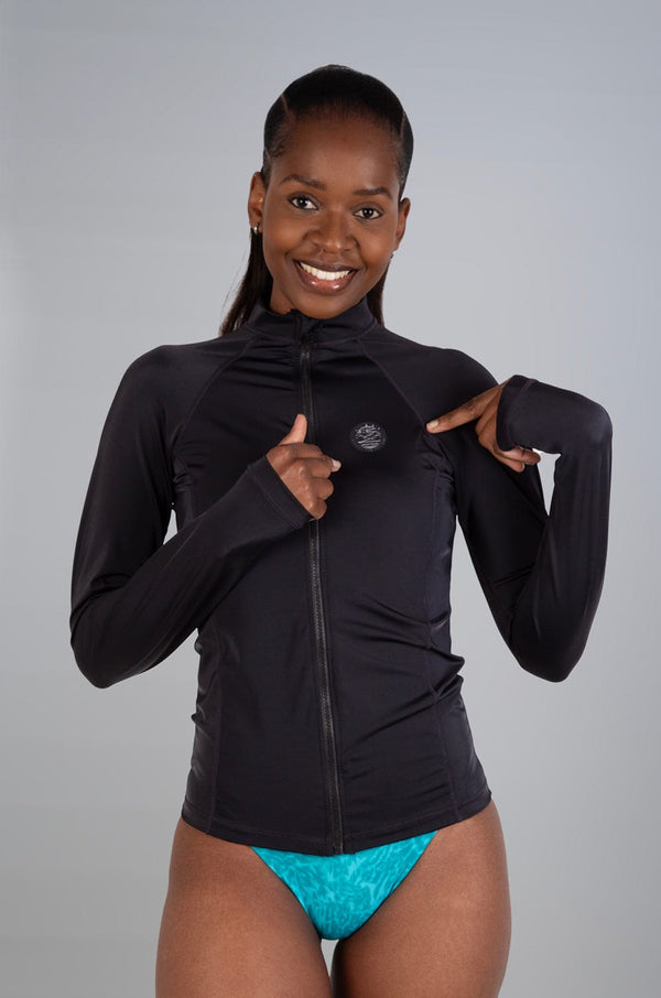 Harpy - Ladies L/S Zip Rashies Lizzard swimwear lycra Black / XS