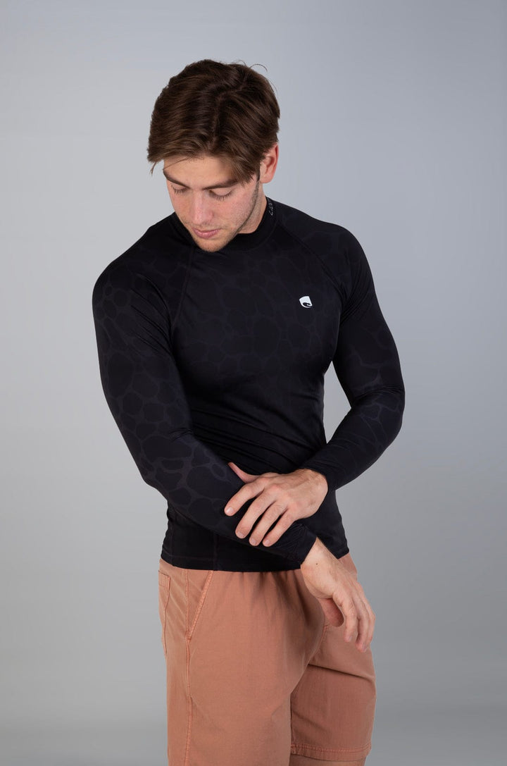 Kadow - Mens L/S Rashie Lizzard swimwear lycra Black Shark Skin / S