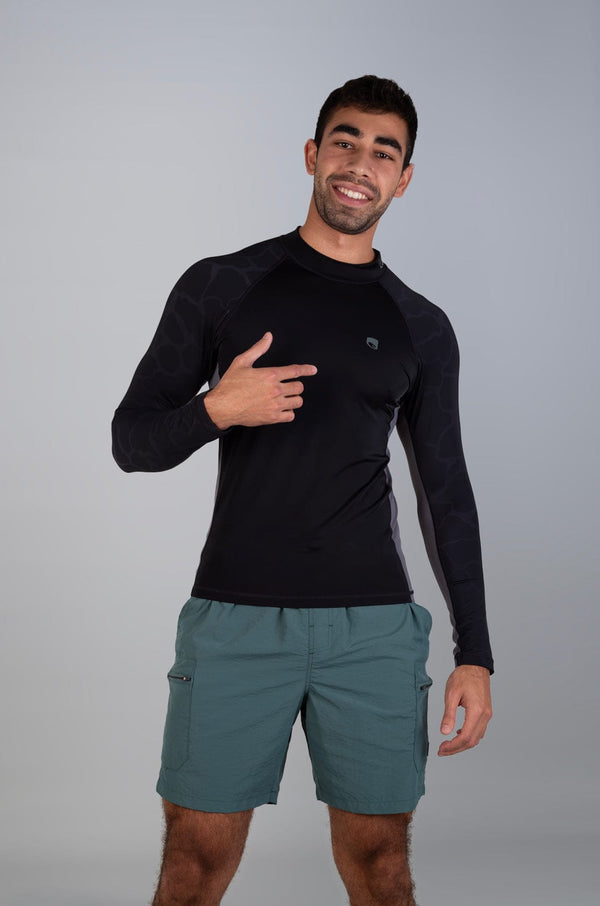 Larctio - Mens L/S Rashie Lizzard swimwear lycra Black / S