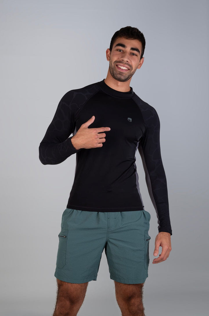 Larctio - Mens L/S Rashie Lizzard swimwear lycra Black / S