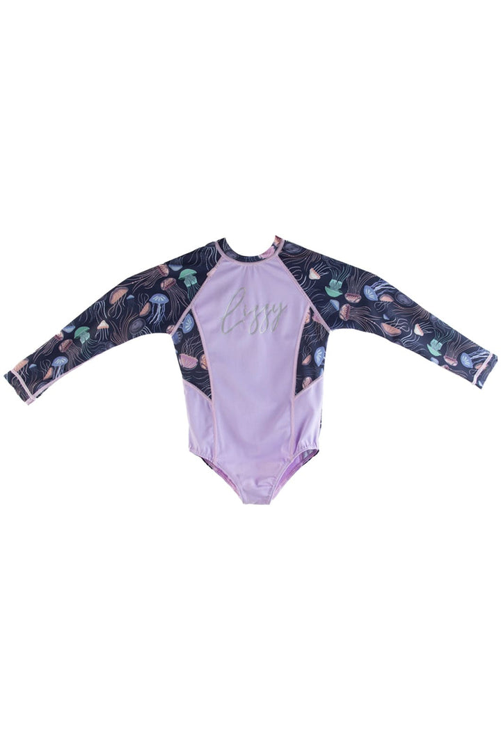 Pippin -  Tot Girls L/S Swimsuit Lizzard swimwear lycra Purple Jellyfish / 1/2