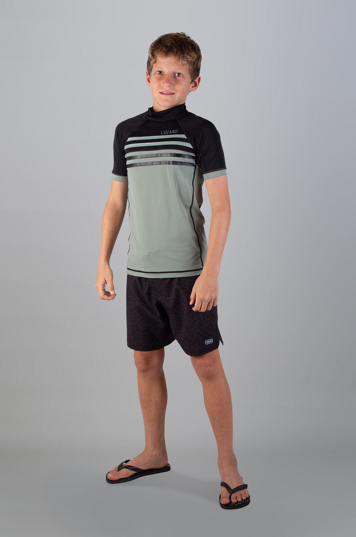 Saki -  Teen Boys S/S Rashie Lizzard swimwear lycra Lily Pad / 6/7
