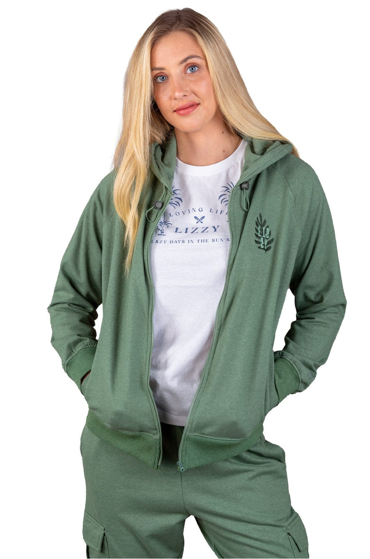 Sangria - Ladies Hooded Zip-Thru Lizzard apparel Sea Spray Green / XS