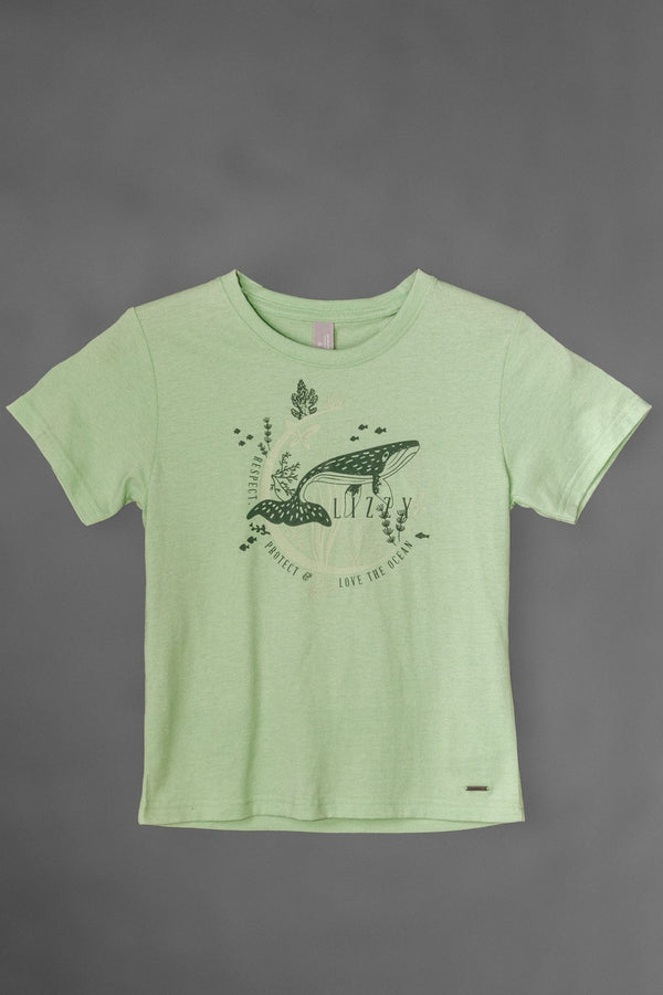 Sarika - Teen Girls S/S Tee Lizzard apparel Green Melange / 6/7