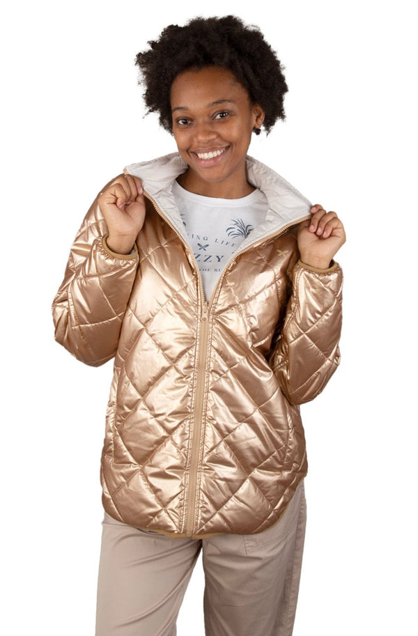 Sherrileah - Ladies Reversible Quilted Jacket Lizzard apparel Oat Milk/Gilded Beige / XS