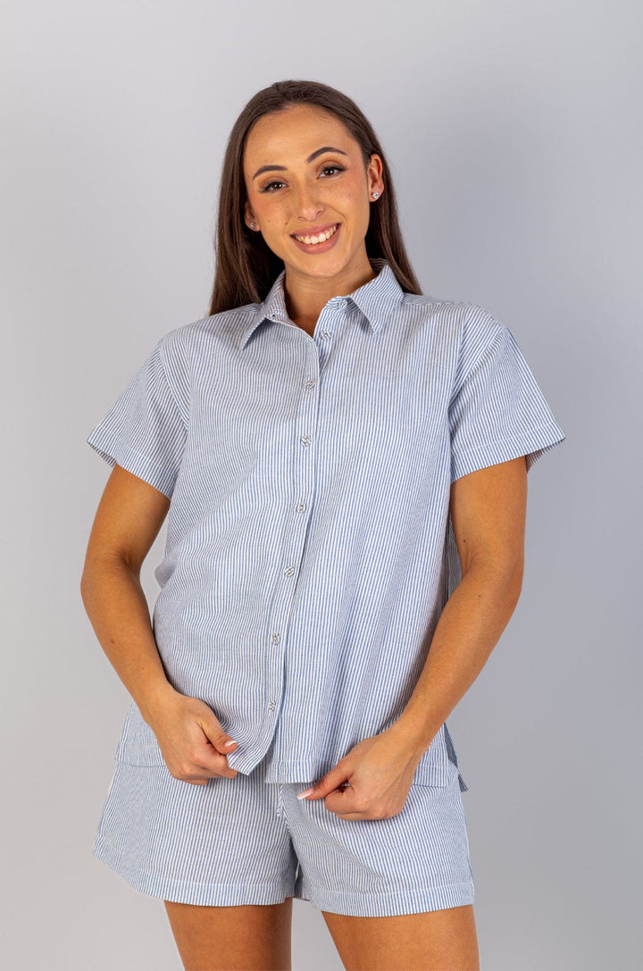 Tarboton - Ladies Button Up Lizzard apparel Blue Stripe / S