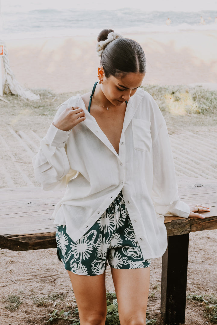 Tarica - Ladies L/S  Button Up Lizzard apparel Ecru / S