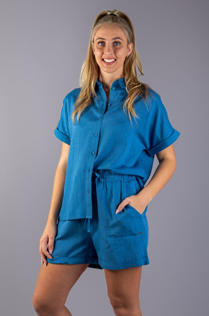 Twyler - Ladies Button Up Lizzard apparel Azure Blue / S