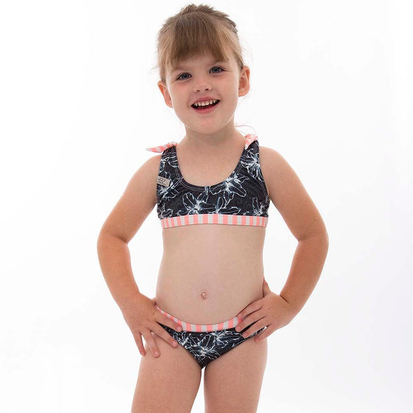 Belicia - Tot Girls Bikini Lizzard swimwear Black Line Floral / 1/2