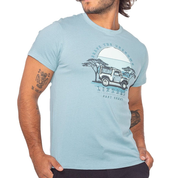 Elzane- Mens S/S Tee Lizzard apparel Stone Blue / XS